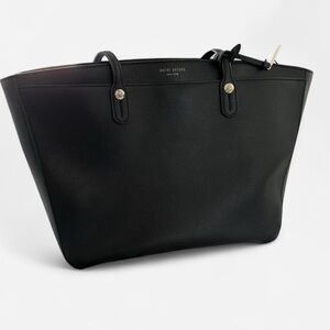 Henri Bendel Black Pebbled Leather Tote – Classic Carryall w/ HB Charm